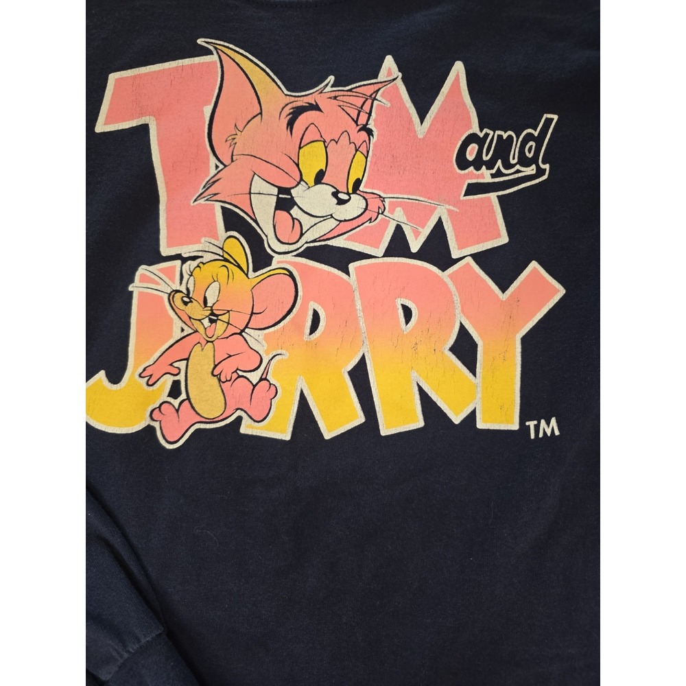 Large Tom & Jerry Long Sleeve Navy Blue Graphic Tee WB Pink Cartoon Large